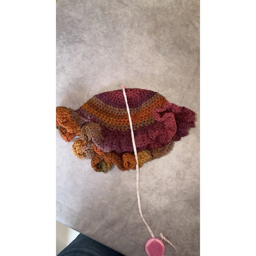 Handmade Crochet Ruffle Cloche Hat Boho Autumn Fairy Festival Beanie